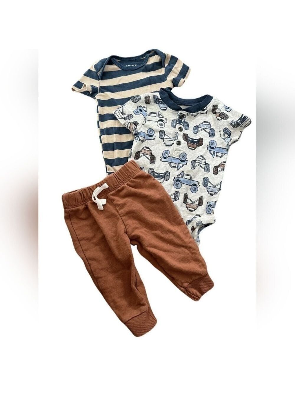 Carter's Blue Car Print‎ Onesie Set with Burnt Orange Pants